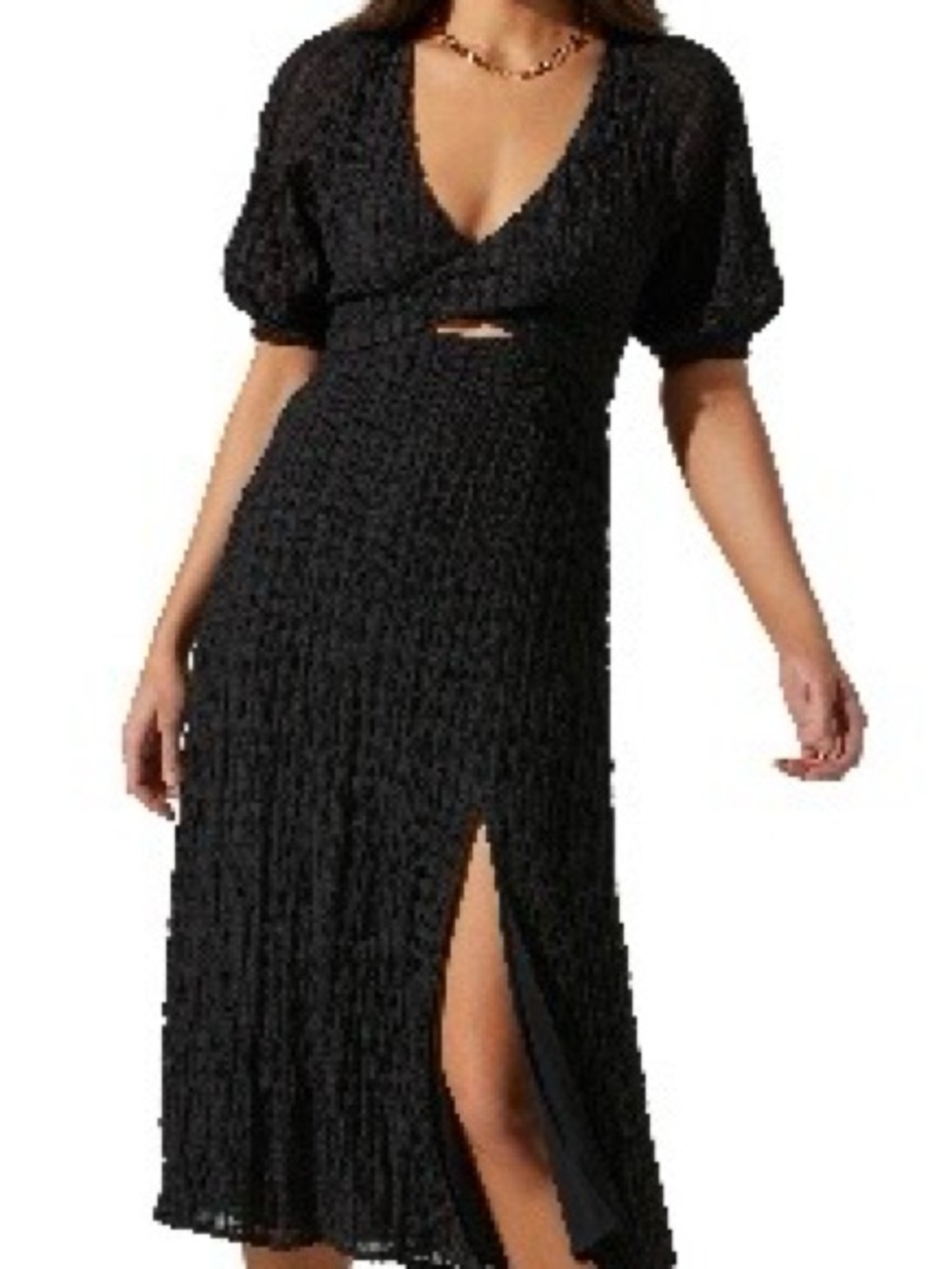 Black V-Neck Midi Dress with Side Slit